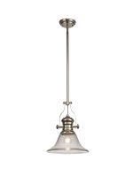 Peninaro 1 Light Multi Height Pendant E27 With 30cm Smooth Bell Glass Shade, Polished Nickel/Clear
