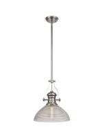 Peninaro 1 Light Multi Height Pendant E27 With 33.5cm Prismatic Glass Shade, Polished Nickel/Clear