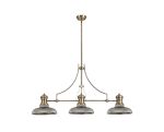 Peninaro 3 Light Linear Multi Height Pendant E27 With 30cm Round Glass Shade, Antique Brass, Smoked