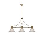 Peninaro 3 Light Linear Multi Height Pendant E27 With 30cm Bell Glass Shade, Antique Brass, Clear