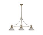 Peninaro 3 Light Linear Multi Height Pendant E27 With 30cm Cone Glass Shade, Antique Brass, Clear