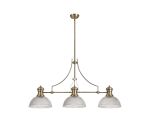 Peninaro 3 Light Linear Multi Height Pendant E27 With 30cm Dome Glass Shade, Antique Brass, Clear