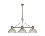 Peninaro 3 Light Linear Multi Height Pendant E27 With 38cm Dome Glass Shade, Antique Brass, Clear