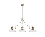 Peninaro 3 Light Linear Multi Height Pendant E27 With 30cm Flat Round Glass Shade, Antique Brass, Clear