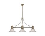 Peninaro 3 Light Linear Multi Height Pendant E27 With 30cm Smooth Bell Glass Shade, Antique Brass, Clear