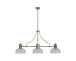 Peninaro 3 Light Linear Multi Height Pendant E27 With 26.5cm Prismatic Glass Shade, Antique Brass, Clear