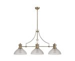 Peninaro 3 Light Linear Multi Height Pendant E27 With 33.5cm Prismatic Glass Shade, Antique Brass, Clear