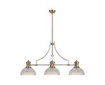 Peninaro 3 Light Linear Multi Height Pendant E27 With 30cm Prismatic Glass Shade, Antique Brass, Clear