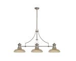Peninaro 3 Light Linear Multi Height Pendant E27 With 30cm Round Glass Shade, Polished Nickel, Amber