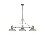 Peninaro 3 Light Linear Multi Height Pendant E27 With 30cm Round Glass Shade, Polished Nickel, Clear
