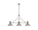 Peninaro 3 Light Linear Multi Height Pendant E27 With 30cm Cone Glass Shade, Polished Nickel, Clear