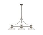Peninaro 3 Light Linear Multi Height Pendant E27 With 30cm Flat Round Glass Shade, Polished Nickel, Clear