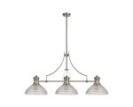 Peninaro 3 Light Linear Multi Height Pendant E27 With 33.5cm Prismatic Glass Shade, Polished Nickel, Clear