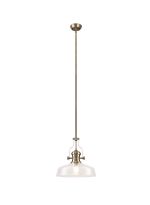 Peninaro Multi Height Pendant With 38cm Flat Round Shade, 1 x E27, Antique Brass/Clear Glass