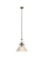 Peninaro Multi Height Pendant With 38cm Patterned Round Shade, 1 x E27, Antique Brass/Clear Glass Item Weight: 6.5kg