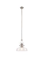 Peninaro Multi Height Pendant With 38cm Flat Round Shade, 1 x E27, Polished Nickel/Clear Glass
