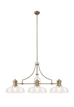 Peninaro Linear Multi Height Pendant With 38cm Flat Round Shade, 3 x E27, Antique Brass/Clear Glass
