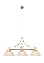 Peninaro Linear Multi Height Pendant With 38cm Patterned Round Shade, 3 x E27, Antique Brass/Clear Glass Item Weight: 19.1kg