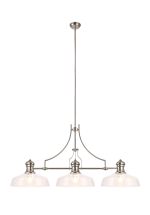 Peninaro Linear Multi Height Pendant With 38cm Flat Round Shade, 3 x E27, Polished Nickel/Clear Glass