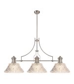 Peninaro Linear Multi Height Pendant With 38cm Patterned Round Shade, 3 x E27, Polished Nickel/Clear Glass Item Weight: 19.1kg