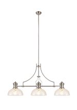 Peninaro Linear Multi Height Pendant With 30cm Flat Round Patterned Shade, 3 x E27, Polished Nickel/Clear Glass