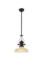 Peninaro 1 Light Multi Height Pendant E27 With 30cm Round Glass Shade, Matt Black/Amber