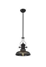 Peninaro 1 Light Multi Height Pendant E27 With 30cm Round Glass Shade, Matt Black/Smoked