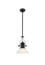 Peninaro 1 Light Multi Height Pendant E27 With 30cm Cone Glass Shade, Matt Black/Clear