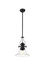 Peninaro 1 Light Multi Height Pendant E27 With 30cm Smooth Bell Glass Shade, Matt Black/Clear