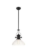 Peninaro 1 Light Multi Height Pendant E27 With 33.5cm Prismatic Glass Shade, Matt Black/Clear