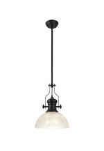 Peninaro 1 Light Multi Height Pendant E27 With 30cm Prismatic Glass Shade, Matt Black/Clear