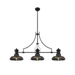 Peninaro 3 Light Linear Multi Height Pendant E27 With 30cm Round Glass Shade, Matt Black, Smoked