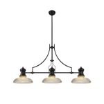 Peninaro 3 Light Linear Multi Height Pendant E27 With 30cm Round Glass Shade, Matt Black, Clear