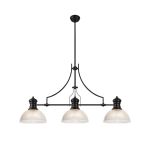 Peninaro 3 Light Linear Multi Height Pendant E27 With 30cm Dome Glass Shade, Matt Black, Clear