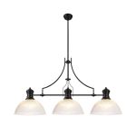 Peninaro 3 Light Linear Multi Height Pendant E27 With 38cm Dome Glass Shade, Matt Black, Clear