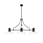 Peninaro 3 Light Linear Multi Height Pendant E27 With 30cm Flat Round Glass Shade, Matt Black, Clear