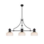 Peninaro 3 Light Linear Multi Height Pendant E27 With 26.5cm Prismatic Glass Shade, Matt Black, Clear