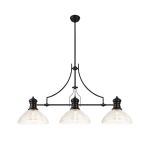 Peninaro 3 Light Linear Multi Height Pendant E27 With 33.5cm Prismatic Glass Shade, Matt Black, Clear