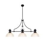 Peninaro 3 Light Linear Multi Height Pendant E27 With 30cm Prismatic Glass Shade, Matt Black, Clear