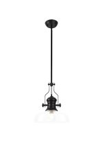 Peninaro Multi Height Pendant With 38cm Flat Round Shade, 1 x E27, Matt Black/Clear Glass