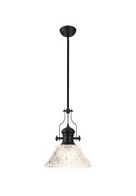 Peninaro Multi Height Pendant With 38cm Patterned Round Shade, 1 x E27, Matt Black/Clear Glass Item Weight: 6.5kg