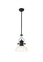 Peninaro Multi Height Pendant With 30cm Flat Round Patterned Shade, 1 x E27, Matt Black/Clear Glass