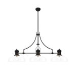 Peninaro Linear Multi Height Pendant With 38cm Flat Round Shade, 3 x E27, Matt Black/Clear Glass