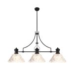 Peninaro Linear Multi Height Pendant With 38cm Patterned Round Shade, 3 x E27, Matt Black/Clear Glass Item Weight: 19.1kg