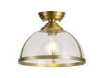 Peninaro 30cm Flush Ceiling Fitting, 1 x E27, Satin Gold / Clear