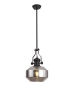 Peninaro 30cm Single Multi Height Pendant, 1 x E27, Round Champfered Glass, Matt Black / Smoke