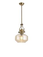 Peninaro 30cm Single Multi Height Pendant, 1 x E27, Round Champfered Glass, Antique Brass / Cognac