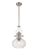 Peninaro 30cm Single Multi Height Pendant, 1 x E27, Round Champfered Glass, Polished Nickel / Clear
