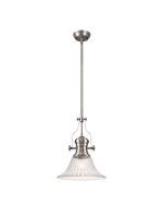Peninaro Single Multi Height Pendant, 1 x E27, 30cm Bell Glass, Satin Nickel / Clear