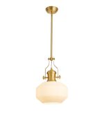 Peninaro 30cm Single Multi Height Pendant, 1 x E27, Round Champfered Glass, Satin Gold / Opal